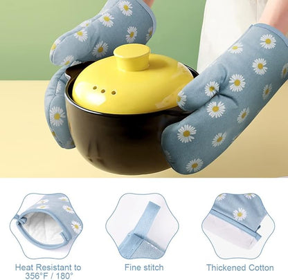AUAUY Oven Mitts and Pot Holders, 392°F Heat Resistant Cooking Gloves and Hot Pads, Baking Mittens Grilling Gloves BBQ Gloves. Non-Slip Kitchen Mittens Home Essentials for Oven Cooking Baking Grilling