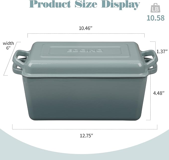 EDGING CASTING Enameled Cast Iron Dutch Oven, Oblong Bread Oven for Sourdough Bread Baking, Baking Pan, Dual Handles, Oven Safe, 4 Quart, Seasalt