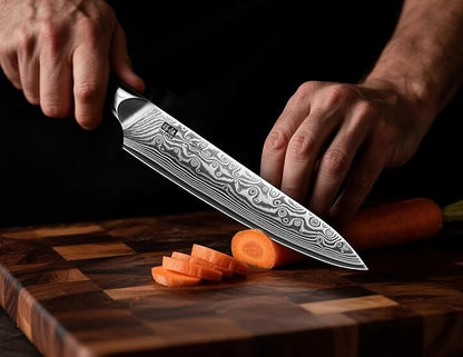 SHAN ZU Damascus Chef Knife, Utility Knife 6 Inch Japanese Steel Damascus Kitchen Knife, 67 Layers Professional High Carbon Super Steel Kitchen Knives with Ergonomic G10 Handle
