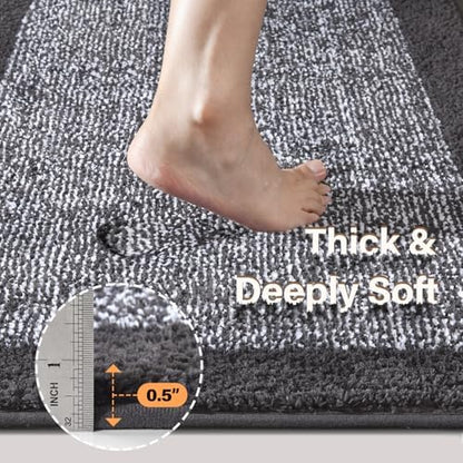 36x24 Bathroom Rugs Non Slip Washable, Soft Absorbent Bath Mat Dark Grey