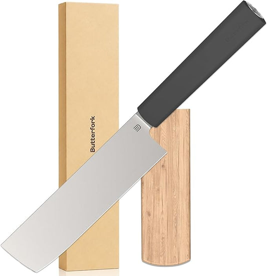 6 Inch Nakiri Knife, AR-RPM9 Steel & Replaceable Handle, Multipurpose Meat Cleaver Vegetable Chef Knife with Oak Sheath, Gift for Home Chefs