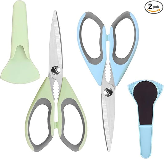 Kitchen Scissors All Purpose Heavy Duty, Kitchen Utensils Set, Stainless Steel Cooking Utensils Gadgets Meat Poultry Food Shears Dishwasher Safe Utility Tools Home (Dark green and light blue)