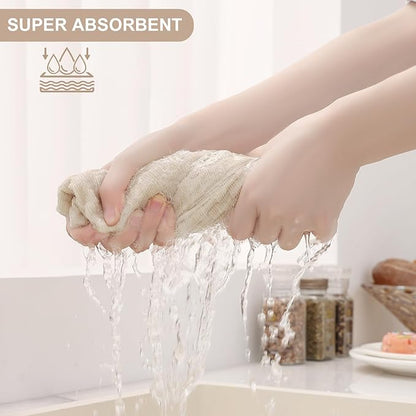 Homaxy 100% Cotton Kitchen Towels and Dishcloths Set, 12 x 12 & 15 x 25 Inches, Set of 16 Bulk Terry Cloth Dish Towels, Super Soft and Absorbent Hand Towel with Hanging Loop, Beige