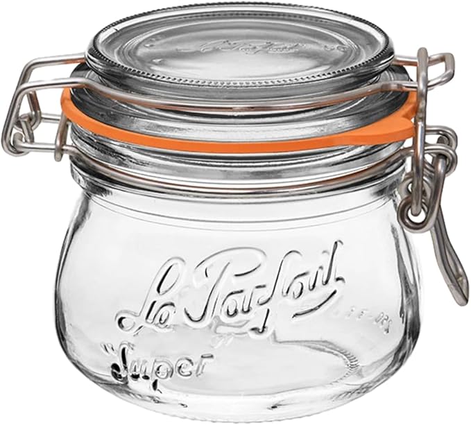 Le Parfait Super Jar 250mL (8oz) French Glass Preserving Jar w/Airtight Rubber Seal & Wire Bail Closure - BPA-Free Canning Jar for Pickles, Fruit, Sauce & Food Storage - Made in France Since 1930 1PK