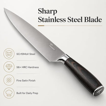 MERKEN 8 Inch Chef Knife, 5Cr15MoV High Carbon Stainless Steel Blade with Pakkawood Handle