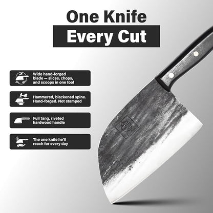 COOLINA Promaja 6" Chef Knife, Hand-Forged High-Carbon Steel, Wide-Blade Multipurpose Kitchen Knife for Slicing, Carving, Chopping, BBQ & Meat Cutting, Full-Tang with Ergonomic Wood Handle