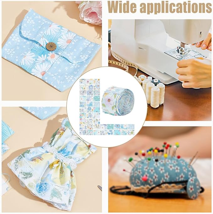 NBEADS 40Pcs Fabric Jelly Rolls, 100% Cotton Quilting Fabric 39x2.6 Inch Flower Pattern Fabrics Strips Precuts Quilt Strips for Blanket Upholstery Home Decor and Purse Making, Blue
