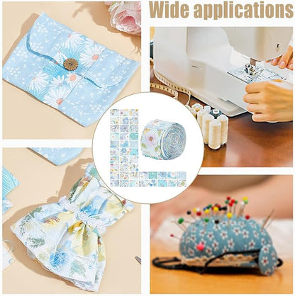 NBEADS 40Pcs Fabric Jelly Rolls, 100% Cotton Quilting Fabric 39x2.6 Inch Flower Pattern Fabrics Strips Precuts Quilt Strips for Blanket Upholstery Home Decor and Purse Making, Blue