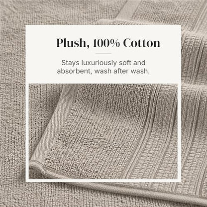 Modern Threads 6 Piece Bath Towel Set – Bathroom Towel Set with 2 Bath Towels, 2 Hand Towels & 2 Washcloths – 100% Cotton, Soft & Absorbent – Classic Border Stripe (Brown)