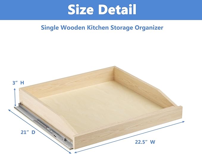 LOVMOR Single Pull Out Cabinet Organizer 22½”W x 21”D, Soft Close Slide Out Drawer Storage Shelves for Kitchen, Wood Cabinet Shelf Pull-Out Organizer Storage for Base Cabinets