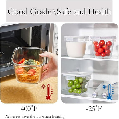 H.JSS WDJS 4 Cup Square Glass Food Storage Container with Lids, Square Glass Soup Container with Airtight Lids, 32 OZ Food Prep Bowls for Leftovers, Salad, Microwave、Fridge、Dishwasher Safe (4 Pack)