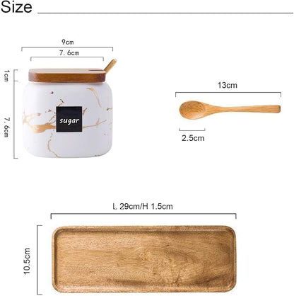 3 Pcs Sugar Bowls Ceramic Coffee Jar Set Ceramic Seasoning Jar with Lid Spoon and Tray/Food Storage Canister