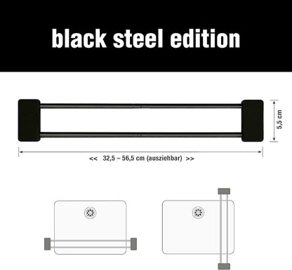 Sanni Shoo drip.line Pure drip Tray/Rack, Practical, Multifunctional Kitchen Rack for Storing dishcloths and Brushes, drip Drying Bottles, extendable, Heat-Resistant (Black Steel Edition, Pure)