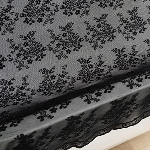 TUDECO Black Boho Lace Shower Curtain with Attached Valance, 72''W x 84''L