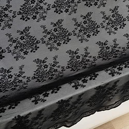 TUDECO Black Boho Lace Shower Curtain with Attached Valance, 72''W x 84''L