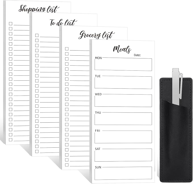 Thboxes 4 Pack Magnetic Note Pad for Fridge with Pen Holder, Totally 200 Sheets Magnetic To Do List, Grocery List, Shopping List, Meals Pads for Refrigerator