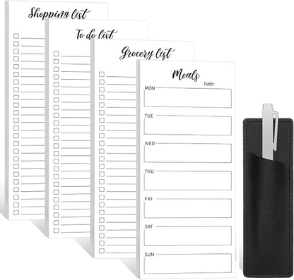 Thboxes 4 Pack Magnetic Note Pad for Fridge with Pen Holder, Totally 200 Sheets Magnetic To Do List, Grocery List, Shopping List, Meals Pads for Refrigerator