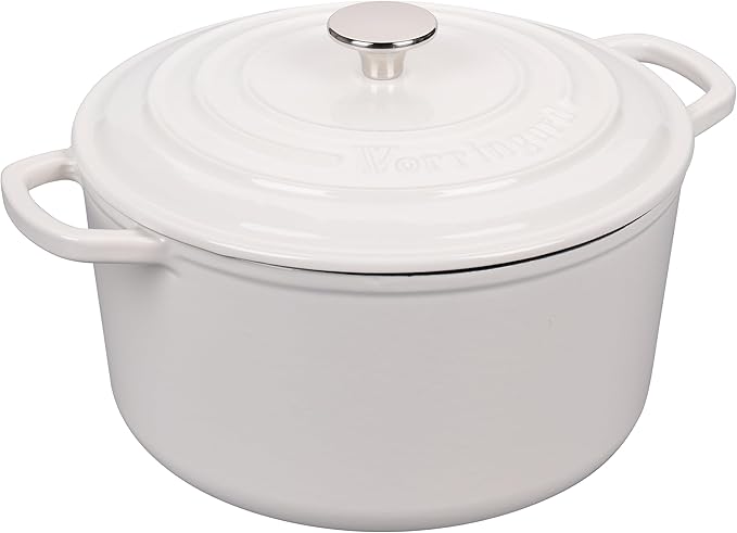 VORRINGARD Enameled Cast Iron Dutch Oven Pot with Lid, for Sourdough Bread Baking, Round Dutch Ovens, 4.5 Quart, White