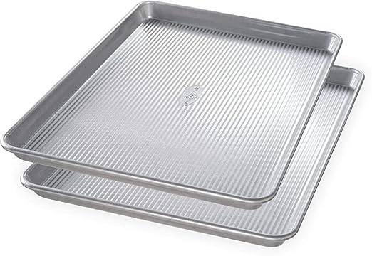 USA Pan Bakeware Half Sheet Baking Pan and Bakeable Nonstick and Cooling Rack Set, Metal & Bakeware Half Sheet Pan, Set of 2, Aluminized Steel