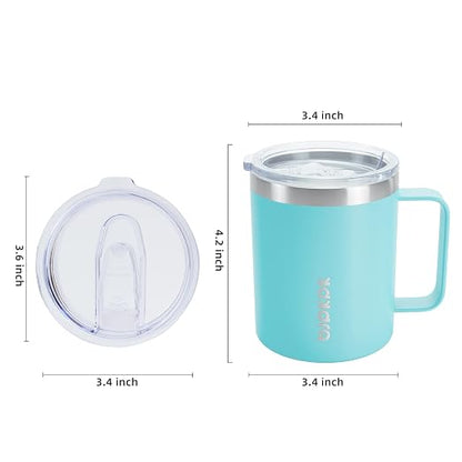 BJPKPK 2 pcs Insulated Coffee Mug, 14oz Insulated Tumbler with Lid, Stainless Steel Coffee Cups with Splash Proof Lid-Turquoise