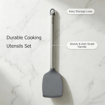 Vayvnt 4 PCS Cooking Utensils Set, Silicone Kitchen Spatula Set for Cooking, Non Toxic Silicone Kitchen Utensils with Stainless Steel Handle, Spoon and Turner, Heat Resistant&Dishwasher Safe, Gray