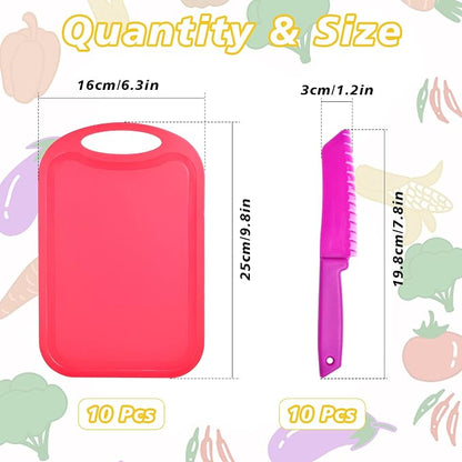 20 Pcs Kids Knife Set with Cutting Board, Plastic Child Safe Knives for Real Cooking Serrated Edges Toddler Knife Children Chopping Board, Kid Cutting Utensils for Fruit, Bread, Lettuce