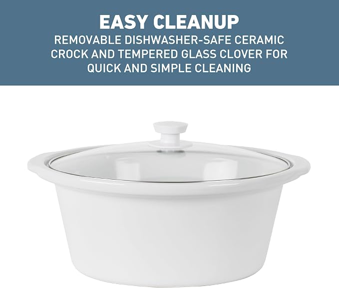 West Bend Slow Cooker 6-Quart Manual Crockery Style with Dishwasher Safe Oval Ceramic Crockpot and Glass Lid Two Temperature Settings Plus Keep Warm, 330-Watts, Navy