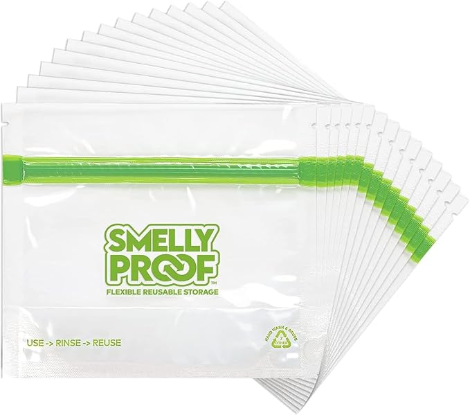Smelly Proof 15 x Reusable Food Storage Bags, Reusable Freezer Bags, Reusable Snack Bags, Stand-Up Expandable “Stand & Fill”, Clear 3-Mil 6” x 4”, US Made, BPA FREE, NO PEVA, 15-pk