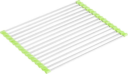 Seropy Roll Up Dish Drying Rack Over The Sink Drying Rack for Kitchen Counter, Rolling Dish Rack Over Sink Mat, Foldable Dish Drainer Stainless Steel Rack Kitchen Organization Green 17.5"x11.8"