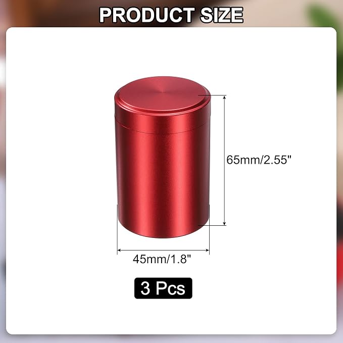 uxcell 3pcs Portable Storage Jar, Multipurpose Airtight Container Bottle Mini Smell Proof Metal Round Tins with Lid for Spices Coffee Tea Candy, Red