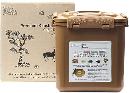 Crazy Korean Cooking Premium Kimchi, Sauerkraut Fermentation and Storage Container with Inner Vacuum Lid (1.6 Gal Sandy Brown (6.4L))