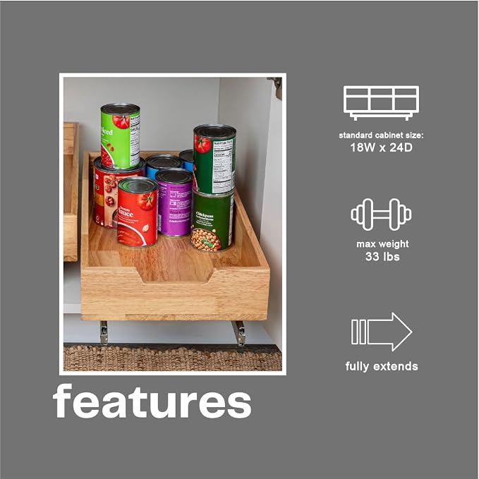 Household Essentials Natural Wood and Steel Pull-Out Organizer with Rustic Brushed Finish