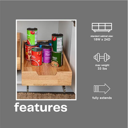 Household Essentials Natural Wood and Steel Pull-Out Organizer with Rustic Brushed Finish