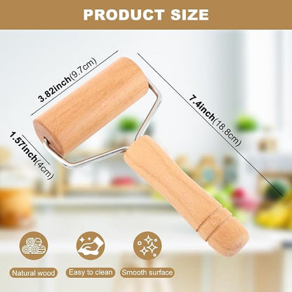 Small Wooden Rolling Pin with Handle, Non-Stick Small Dough Roller, Kitchen Baking Tool for Pizza, Pastry, Cookie & Dumpling Making