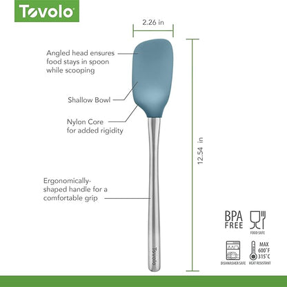 Tovolo Spoon Spatula Spoonula with Stainless Steel Handle Ergonomic Grip, Silicone Scoopula Kitchen Utensil Non Scratch Easy Clean Dishwasher Safe Heat Resistant Flex Core Scoop Spatula, Blue Slate