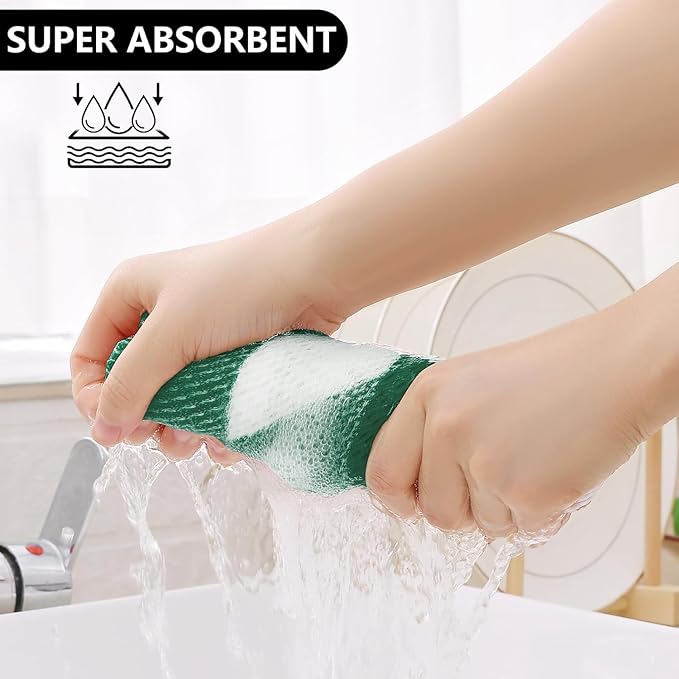 Homaxy Kitchen Towels and Dishcloths Set, 12 x 12 and 13 x 28 Inches, Set of 8 Bulk Cotton Waffle Weave Check Plaid Kitchen Towels, Super Soft and Absorbent Dish Towel, White & Dark Green