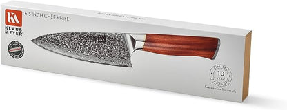 Klaus Meyer Damascus Chef Knife 6.5 Inch Rosewood Handle Chef Knife Ultra Sharp Santoku Knife, Gift For Women Men
