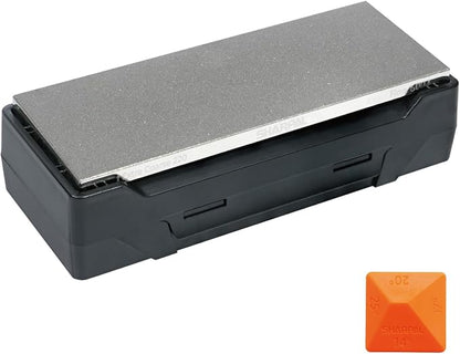 SHARPAL 163N Diamond Sharpening Stone, Dual Grit 220/600 – Extra Coarse & Fine for Dull and Damaged Blades, 8" x 3" with Storage Case (NonSlip Base) & Angle Guide