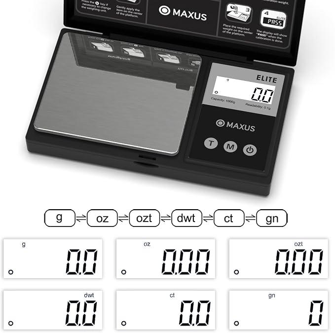 MAXUS Digital Gram Scale 1000g/0.1g, Small Food Scale with Backlit LCD, Mini Pocket Scale for Jewelry