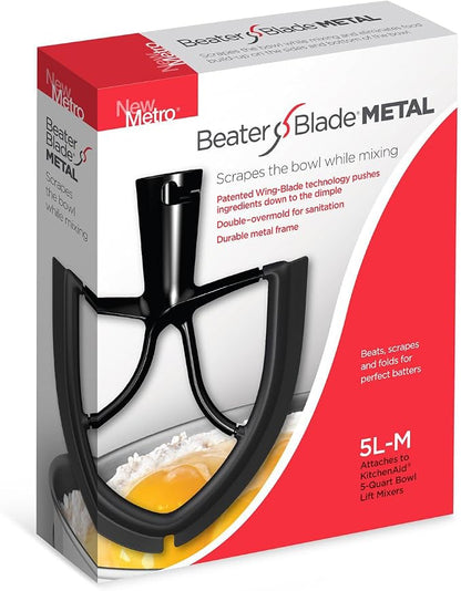 New Metro Design 5L-M Beater Blade METAL, Compatible With Most KitchenAid 5 Quart Bowl-Lift Stand Mixers, Black