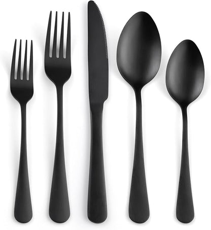 Matte Silverware Set for 8,SANLUNS 40-Piece Satin Finish Black Flatware Set,Stainless Steel Eating Dish Cutlery For 8,Fine Dinner Knifes Forks Spoons,Utensils Tableware for Kitchens Dishwasher Safe