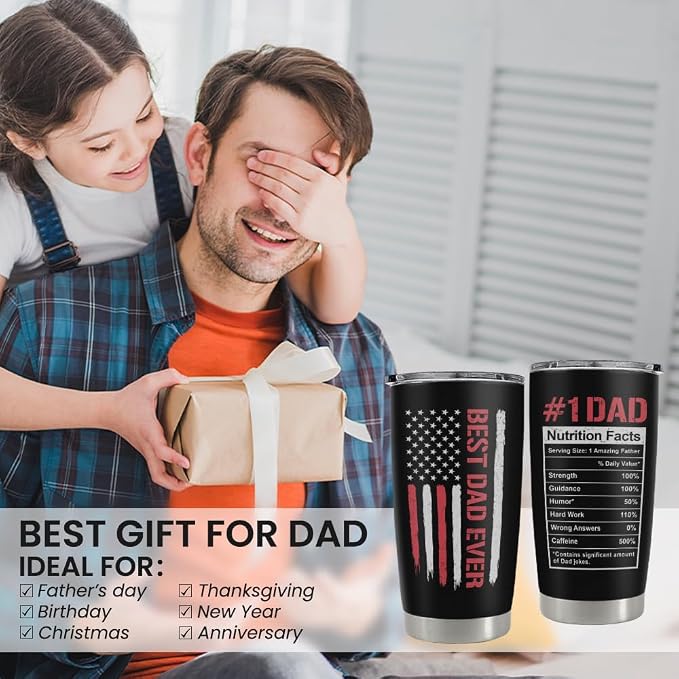 SANDJEST Dad Gifts, Best Dad Ever 20oz Insulated Tumbler with Lid Double-wall Insulated Stainless Steel Mug - Coffee Cup for Outdoor Travel Sport Office, Gift for Birthday Father’s Day
