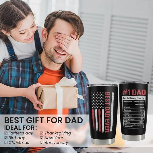 SANDJEST Dad Gifts, Best Dad Ever 20oz Insulated Tumbler with Lid Double-wall Insulated Stainless Steel Mug - Coffee Cup for Outdoor Travel Sport Office, Gift for Birthday Father’s Day
