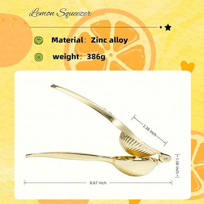 Lemon Squeezer, Heavy Duty Zinc Alloy Manual Citrus Juicer Hand Press,High Yield Threaded Groove Small Oranges Limes Juicer, Juice Maker for Cocktails Home Restaurant Kitchen Utensils(Gold)