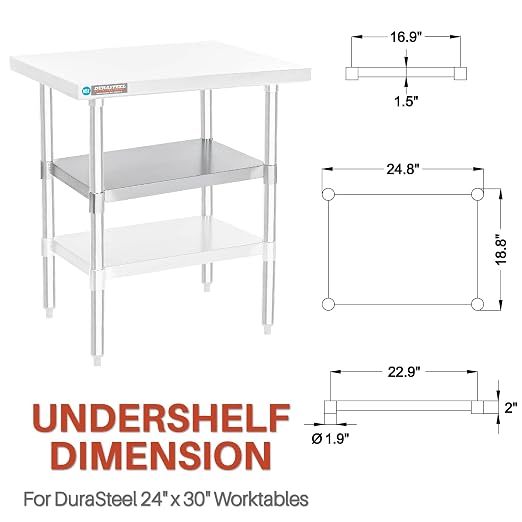 DuraSteel Galvanized Under Shelf for Work Tables - Extra Adjustable Lower Shelf for 24" x 30" Stainless Steel and Wooden Worktables - Fits for use in Restaurant, Warehouse, Home, Kitchen, Garage