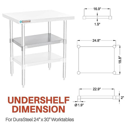 DuraSteel Galvanized Under Shelf for Work Tables - Extra Adjustable Lower Shelf for 24" x 30" Stainless Steel and Wooden Worktables - Fits for use in Restaurant, Warehouse, Home, Kitchen, Garage