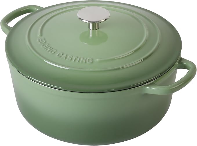 EDGING CASTING Enameled Dutch Ovens Cast Iron Dutch Oven Pot with Lid for Bread Baking, Cook, Dual Handle, 7 Quart, Pistachio Green