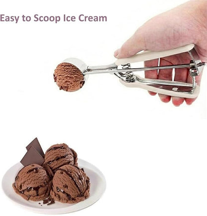 Ice Cream Scoop, 18/8 Stainless Steel Cookie Scoop, Cookie Scoops for Baking, 4 Tbsp/ 60 ml/ 2 oz Cookie Dough Scoop, Ice Cream Scooper with Trigger Release, Cookie Scooper for Baking(#12 White)