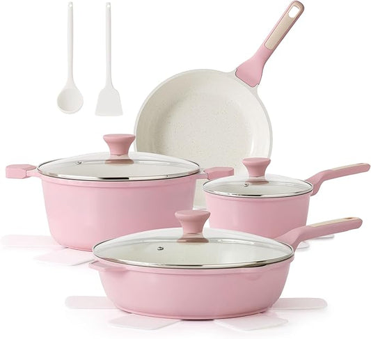 SENSARTE Nonstick Ceramic Cookware Set Large 13-Piece, Healthy Pots and Pans Set Dishwasher Safe, Non-toxic Kitchen Cooking Set with Stay-Cool Handles, Induction Compatible, PFAS Free, Pink