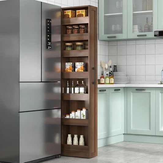 7 Tier Expandable Pull Out Cabinet Organizer, Pull Out Spice Rack, Rolling Kitchen Pantry Storage Cabinet, Slide Out Shelf Cabinet Storage for Kitchen, Walnut